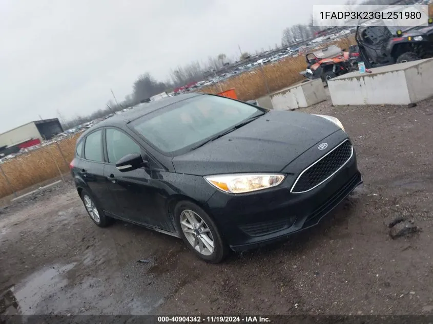 2016 Ford Focus Se VIN: 1FADP3K23GL251980 Lot: 40904342