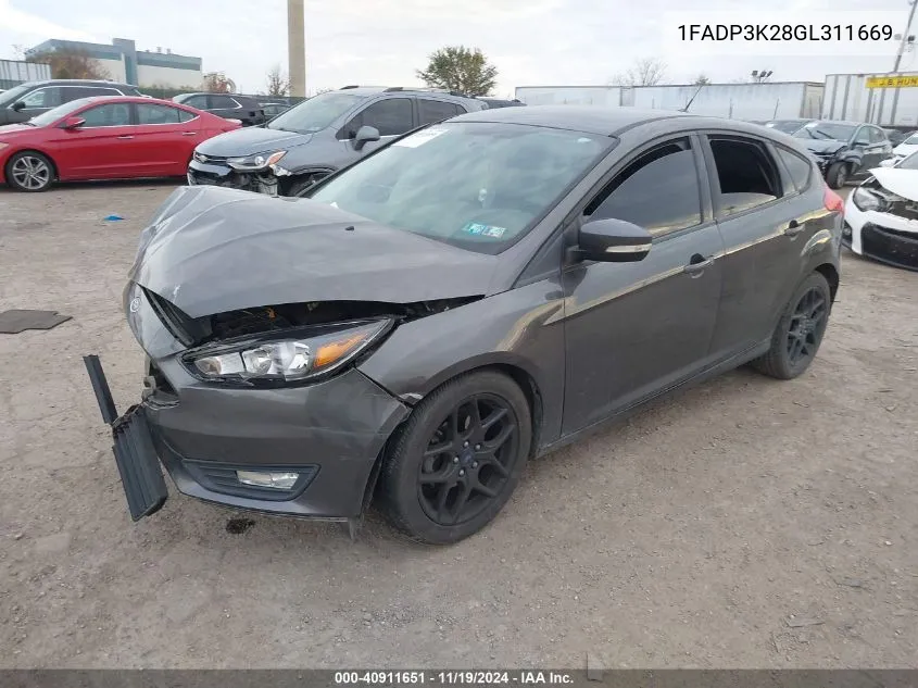 2016 Ford Focus Se VIN: 1FADP3K28GL311669 Lot: 40911651