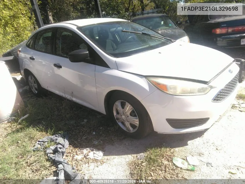 2016 Ford Focus S VIN: 1FADP3E21GL329698 Lot: 40928318