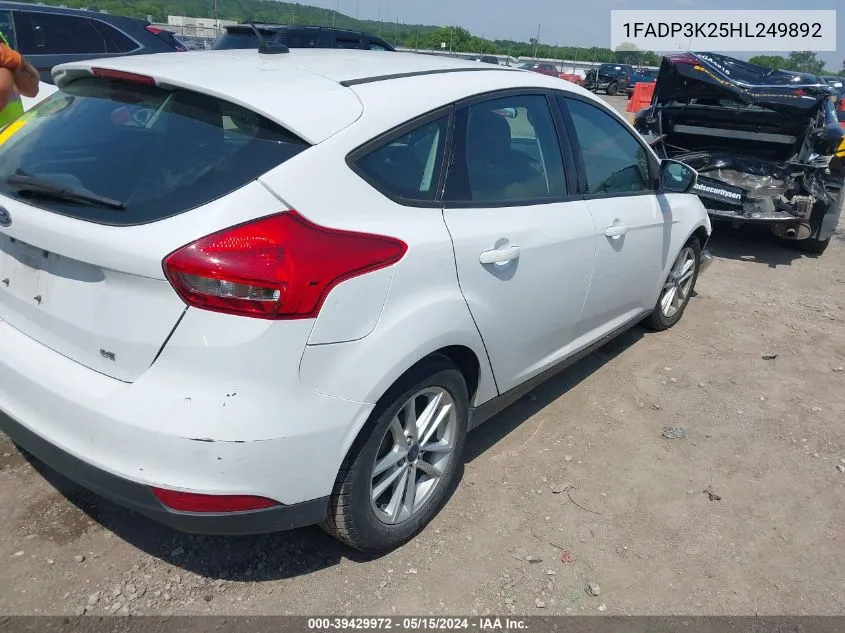 2017 Ford Focus Se VIN: 1FADP3K25HL249892 Lot: 39429972