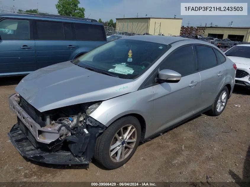 2017 Ford Focus Se VIN: 1FADP3F21HL243503 Lot: 39566429