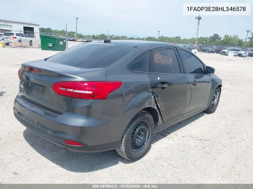 2017 Ford Focus S VIN: 1FADP3E28HL346578 Lot: 39786412