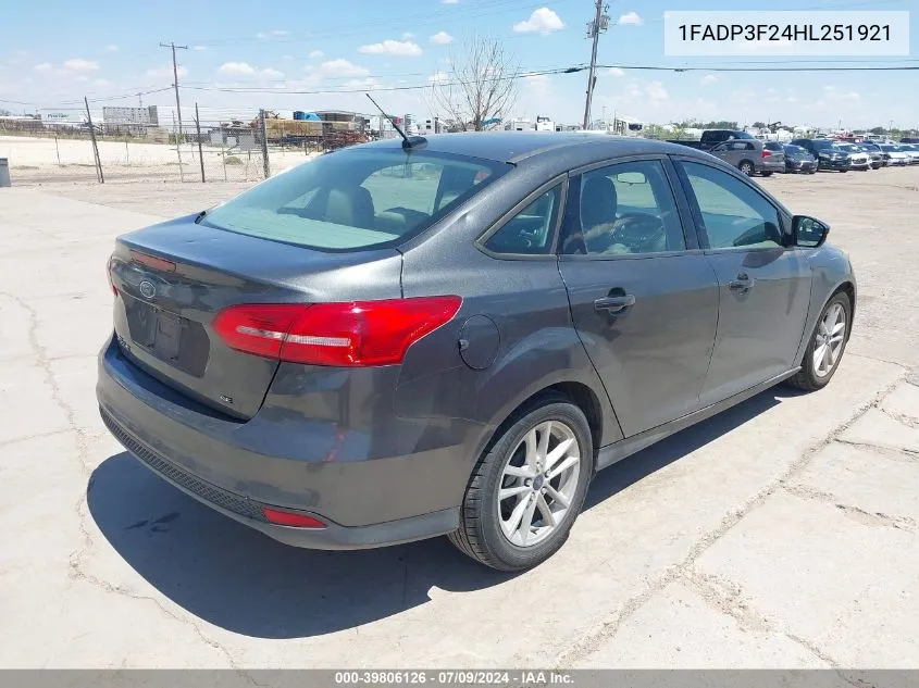 2017 Ford Focus Se VIN: 1FADP3F24HL251921 Lot: 39806126