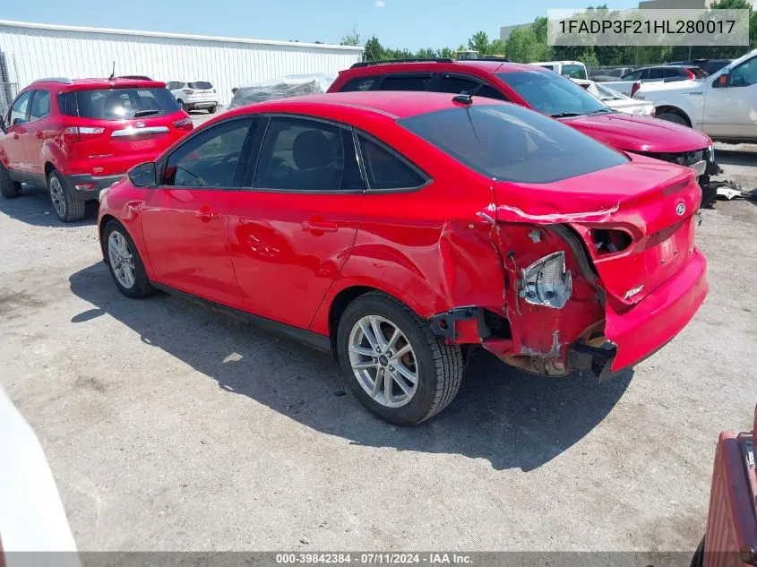 2017 Ford Focus Se VIN: 1FADP3F21HL280017 Lot: 39842384