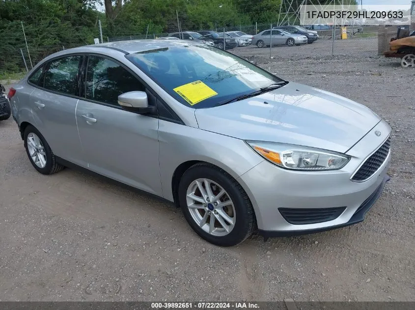 2017 Ford Focus Se VIN: 1FADP3F29HL209633 Lot: 39892651