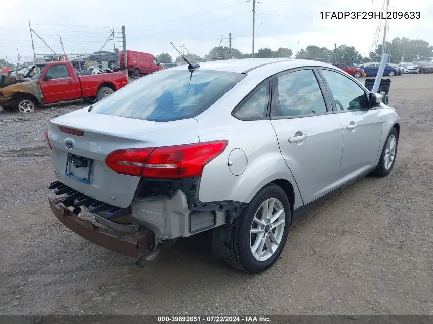 2017 Ford Focus Se VIN: 1FADP3F29HL209633 Lot: 39892651