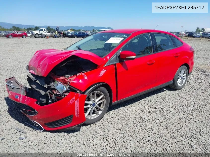 2017 Ford Focus Se VIN: 1FADP3F2XHL285717 Lot: 39919696