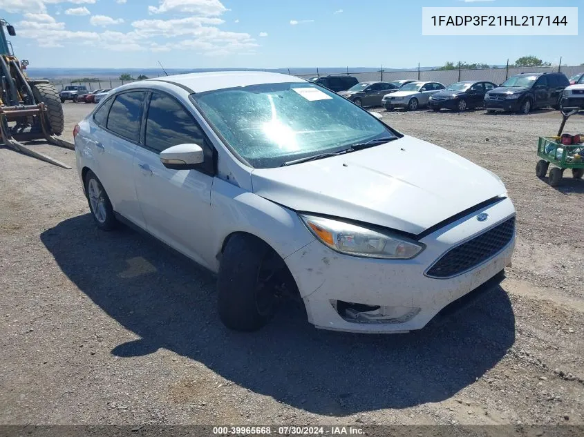 2017 Ford Focus Se VIN: 1FADP3F21HL217144 Lot: 39965668