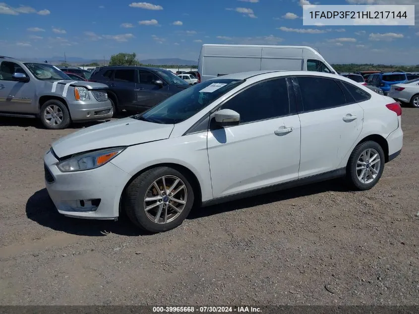 2017 Ford Focus Se VIN: 1FADP3F21HL217144 Lot: 39965668