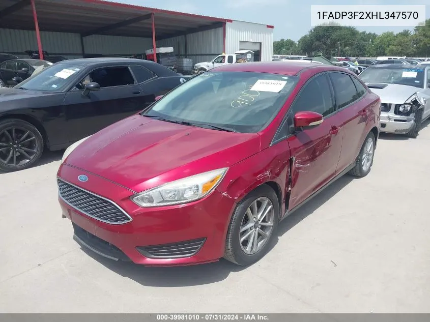 2017 Ford Focus Se VIN: 1FADP3F2XHL347570 Lot: 39981010