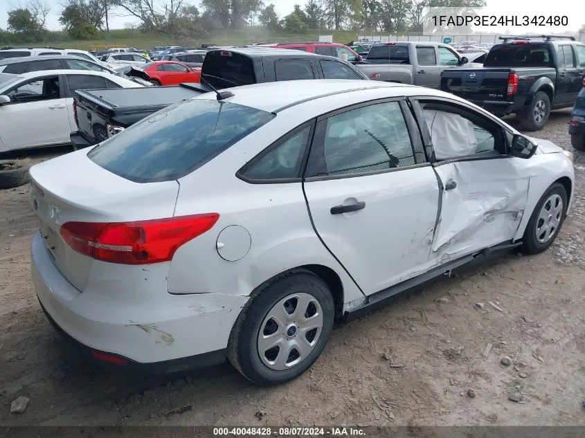 2017 Ford Focus S VIN: 1FADP3E24HL342480 Lot: 40048428