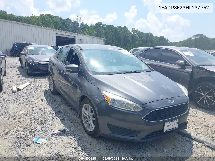 2017 Ford Focus Se VIN: 1FADP3F23HL237752 Lot: 40068814