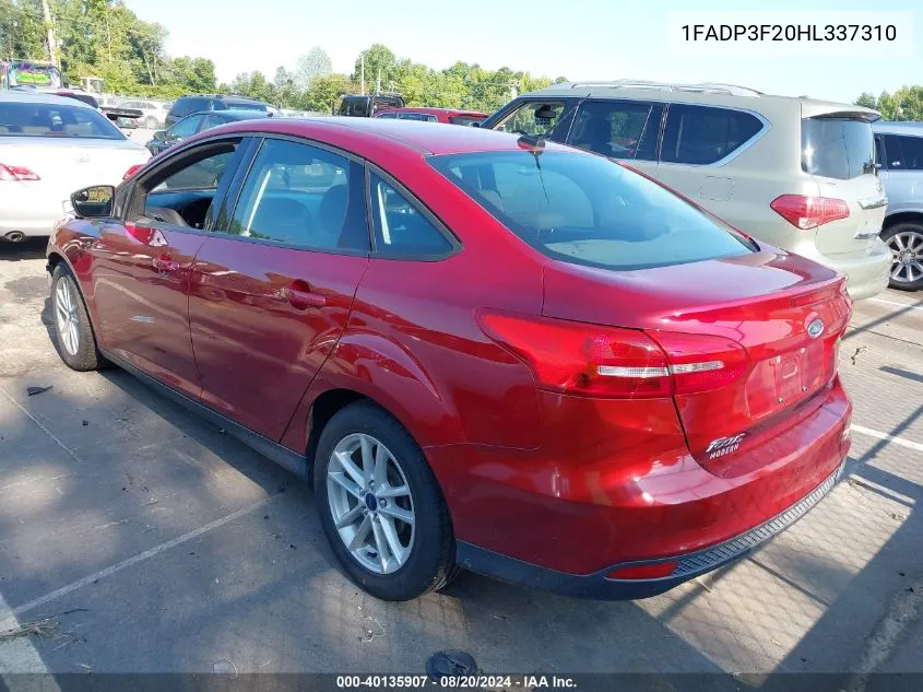 2017 Ford Focus Se VIN: 1FADP3F20HL337310 Lot: 40135907