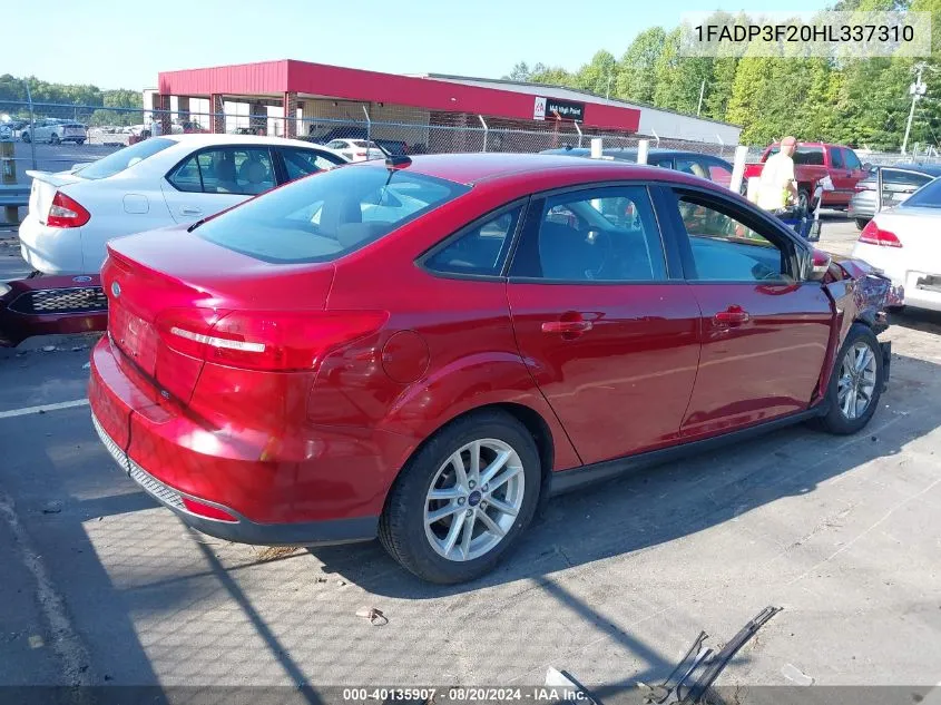 2017 Ford Focus Se VIN: 1FADP3F20HL337310 Lot: 40135907