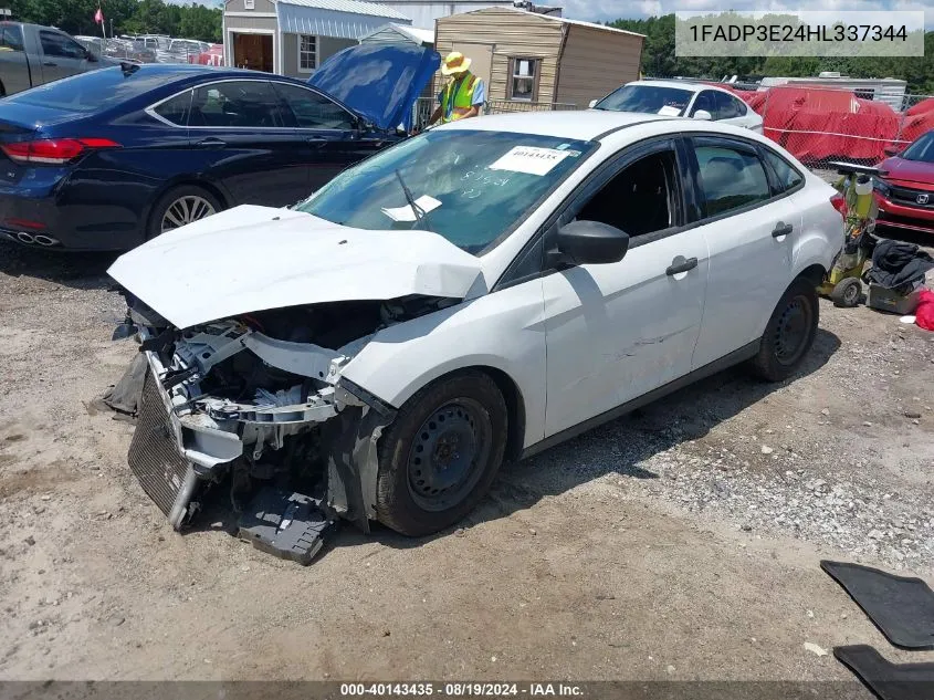 2017 Ford Focus S VIN: 1FADP3E24HL337344 Lot: 40143435