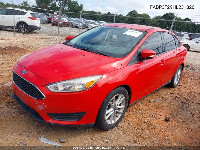 2017 Ford Focus Se VIN: 1FADP3F29HL231826 Lot: 40273945