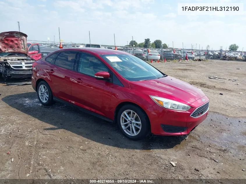 2017 Ford Focus Se VIN: 1FADP3F21HL312190 Lot: 40274055