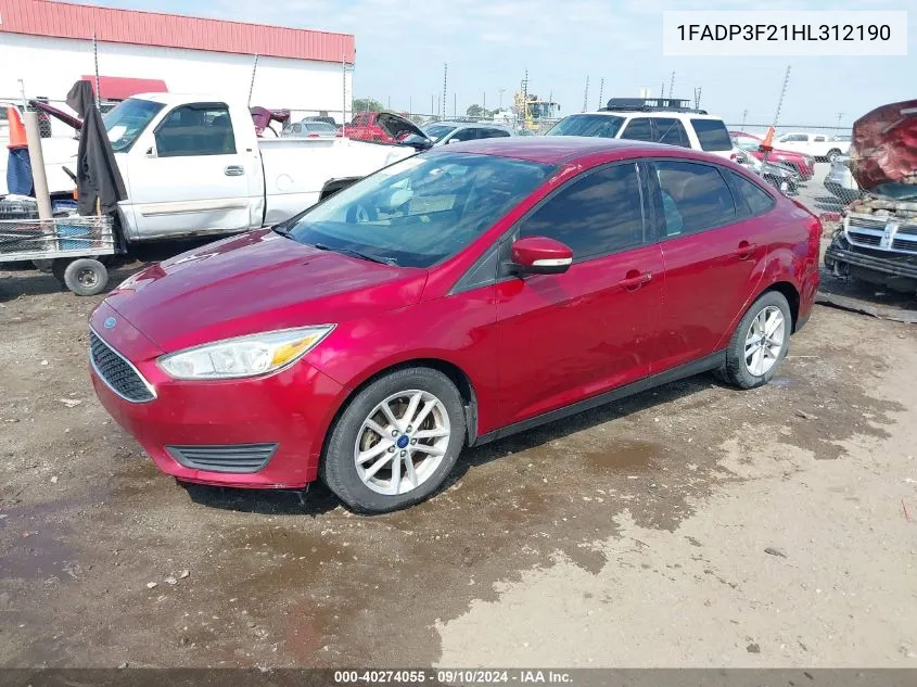 2017 Ford Focus Se VIN: 1FADP3F21HL312190 Lot: 40274055