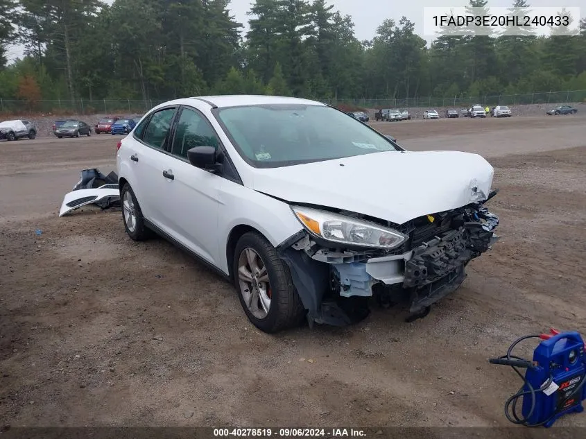 2017 Ford Focus S VIN: 1FADP3E20HL240433 Lot: 40278519