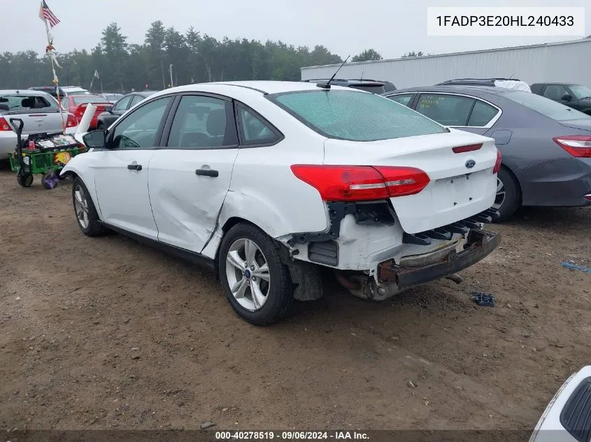 2017 Ford Focus S VIN: 1FADP3E20HL240433 Lot: 40278519