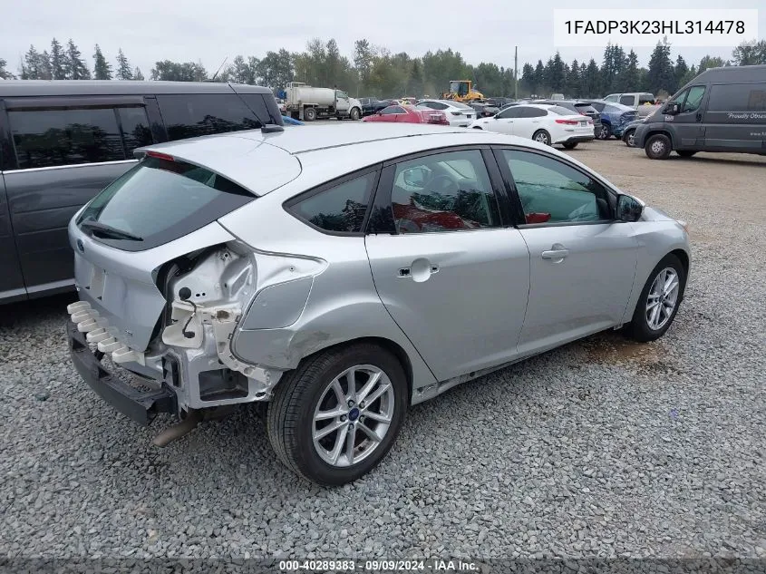 2017 Ford Focus Se VIN: 1FADP3K23HL314478 Lot: 40289383