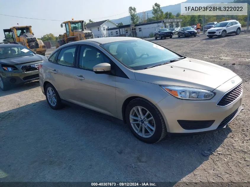 2017 Ford Focus Se VIN: 1FADP3F28HL322022 Lot: 40307673