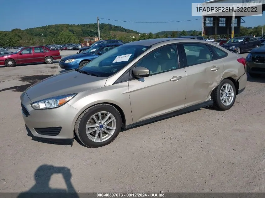 2017 Ford Focus Se VIN: 1FADP3F28HL322022 Lot: 40307673