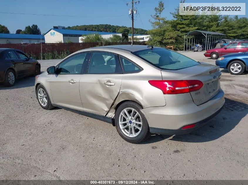 2017 Ford Focus Se VIN: 1FADP3F28HL322022 Lot: 40307673