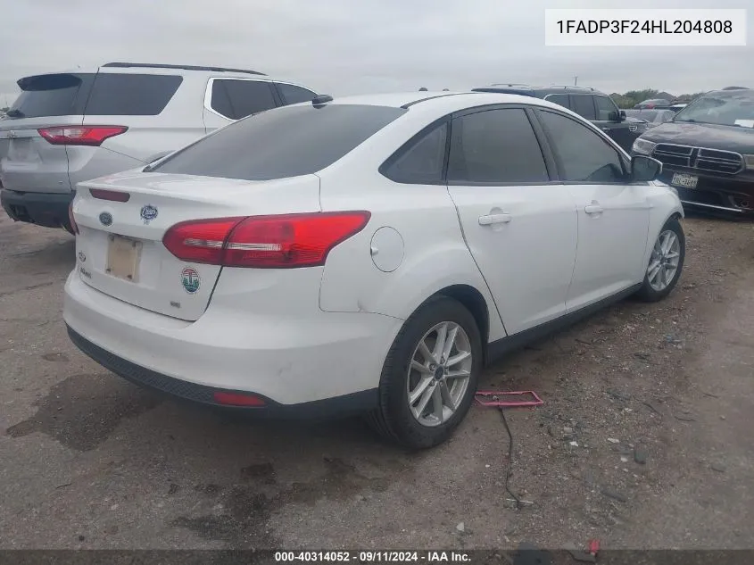 2017 Ford Focus Se VIN: 1FADP3F24HL204808 Lot: 40314052