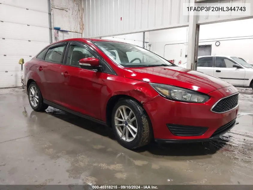 2017 Ford Focus Se VIN: 1FADP3F20HL344743 Lot: 40318215