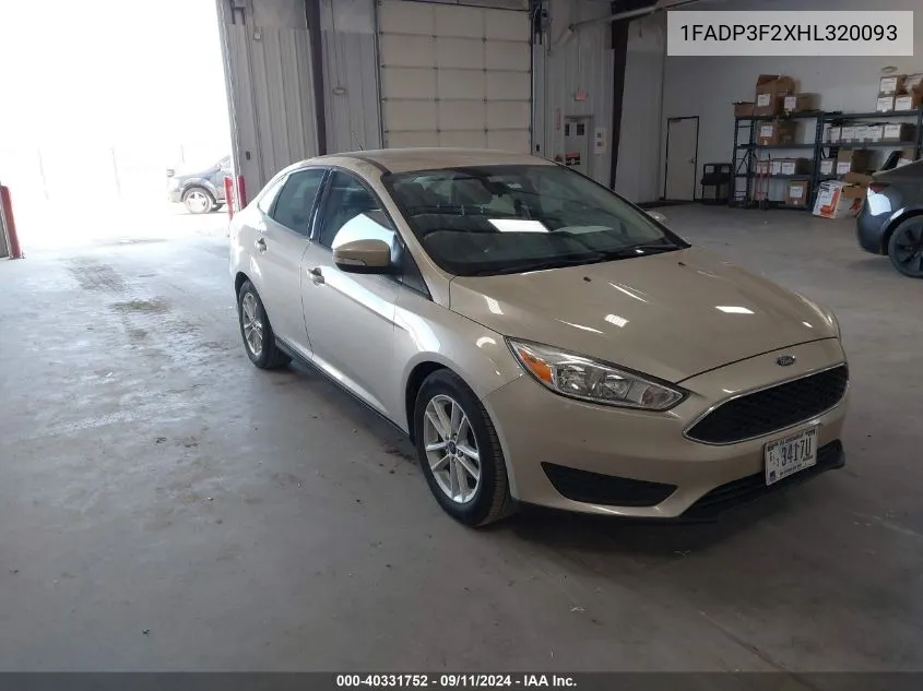 2017 Ford Focus Se VIN: 1FADP3F2XHL320093 Lot: 40331752