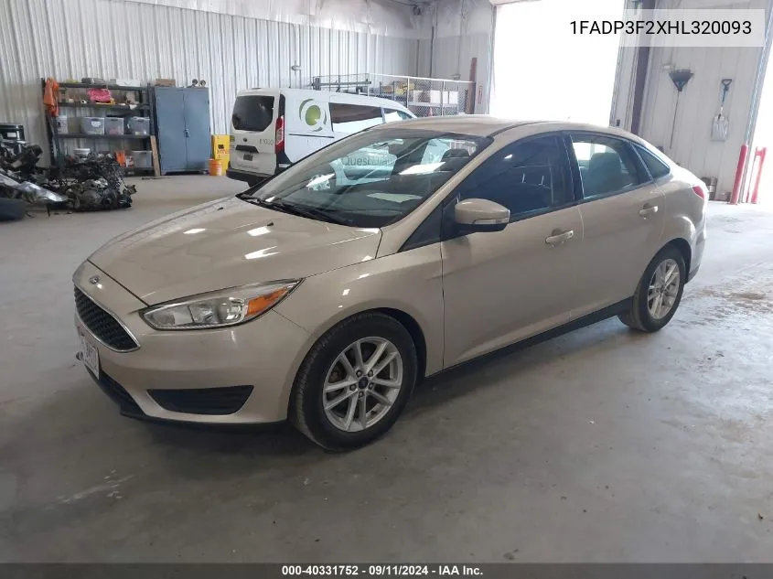 2017 Ford Focus Se VIN: 1FADP3F2XHL320093 Lot: 40331752