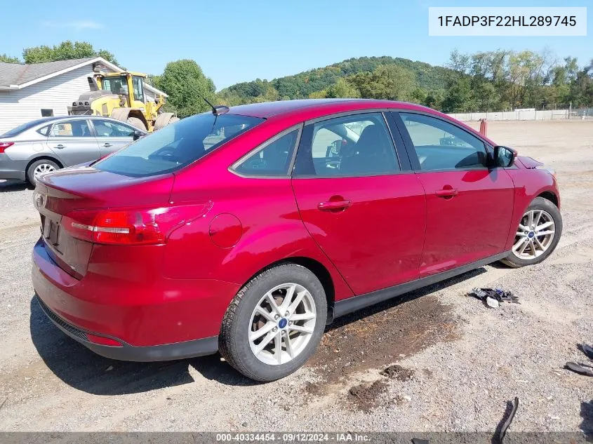 2017 Ford Focus Se VIN: 1FADP3F22HL289745 Lot: 40334454