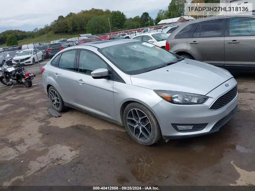 2017 Ford Focus Sel VIN: 1FADP3H27HL318136 Lot: 40412958