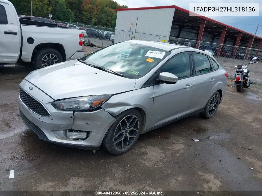 2017 Ford Focus Sel VIN: 1FADP3H27HL318136 Lot: 40412958