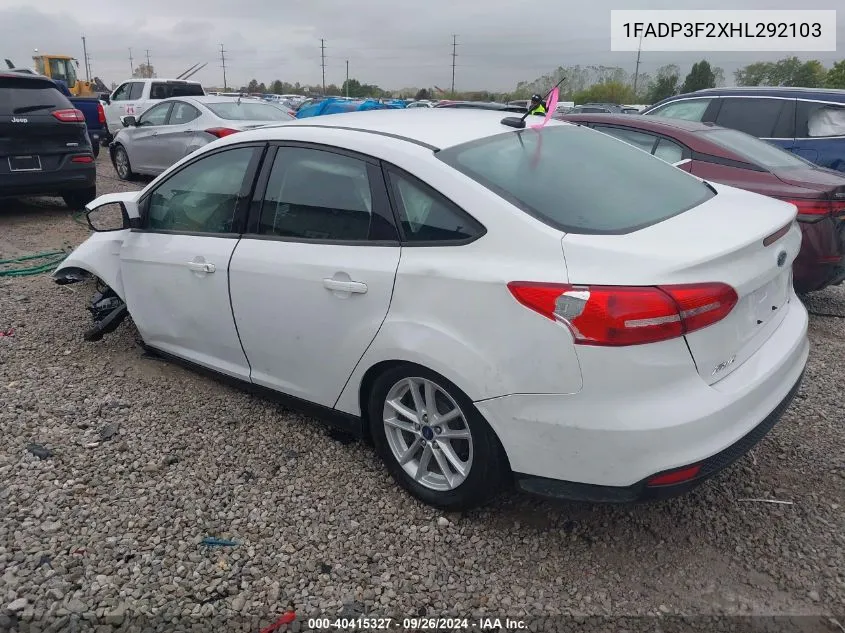 2017 Ford Focus Se VIN: 1FADP3F2XHL292103 Lot: 40415327