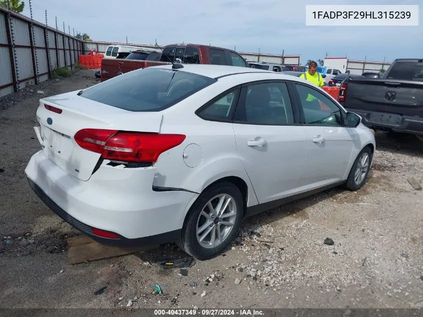 2017 Ford Focus Se VIN: 1FADP3F29HL315239 Lot: 40437349