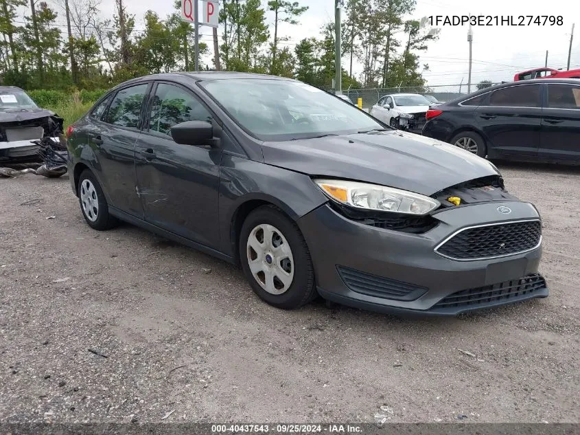 2017 Ford Focus S VIN: 1FADP3E21HL274798 Lot: 40437543