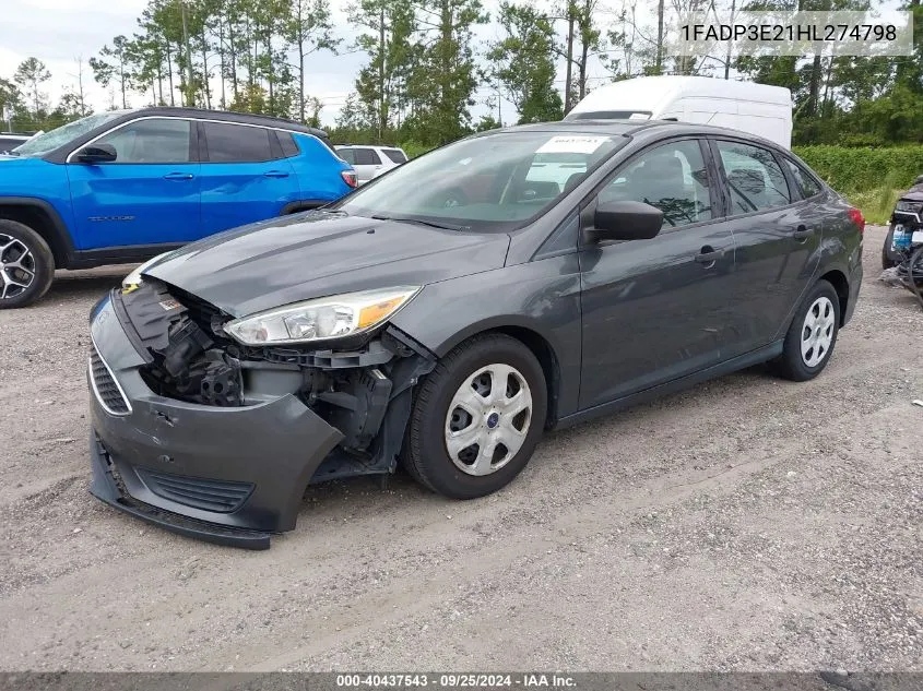 2017 Ford Focus S VIN: 1FADP3E21HL274798 Lot: 40437543