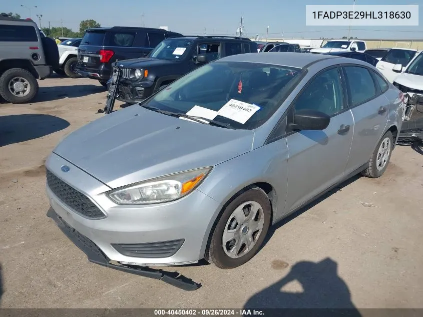 2017 Ford Focus S VIN: 1FADP3E29HL318630 Lot: 40450402