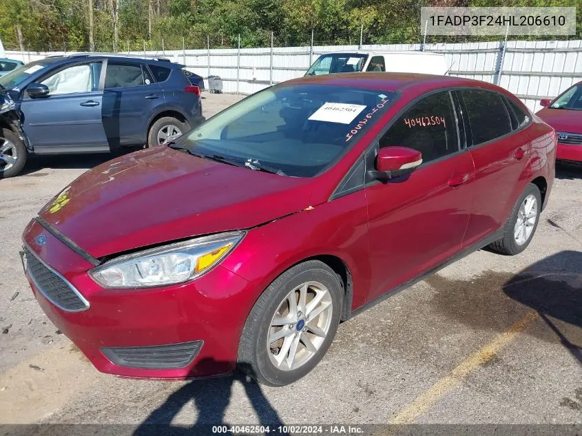 2017 Ford Focus Se VIN: 1FADP3F24HL206610 Lot: 40462504