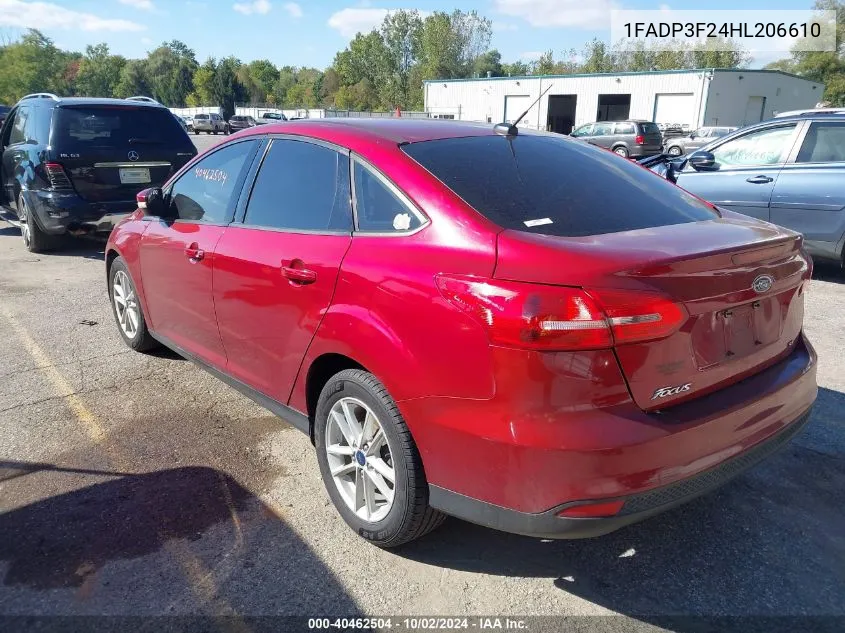 2017 Ford Focus Se VIN: 1FADP3F24HL206610 Lot: 40462504