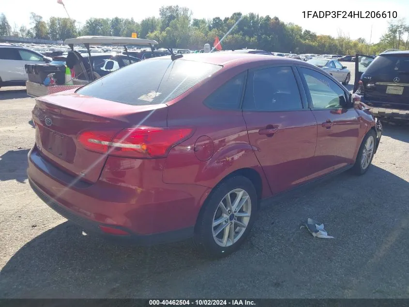 2017 Ford Focus Se VIN: 1FADP3F24HL206610 Lot: 40462504