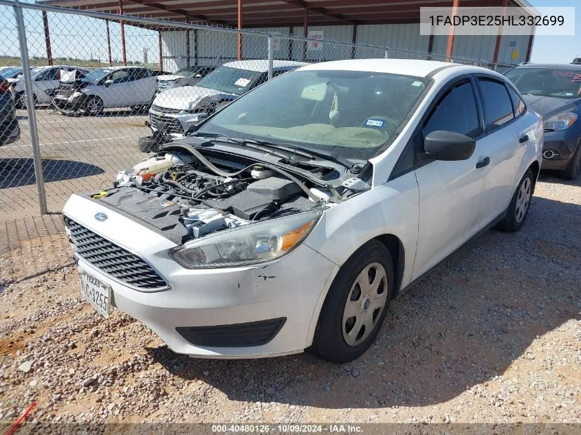 2017 Ford Focus S VIN: 1FADP3E25HL332699 Lot: 40480126