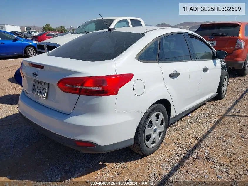 2017 Ford Focus S VIN: 1FADP3E25HL332699 Lot: 40480126