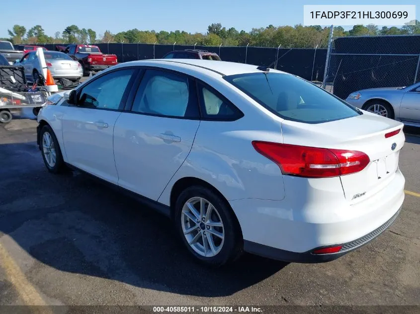 2017 Ford Focus Se VIN: 1FADP3F21HL300699 Lot: 40585011