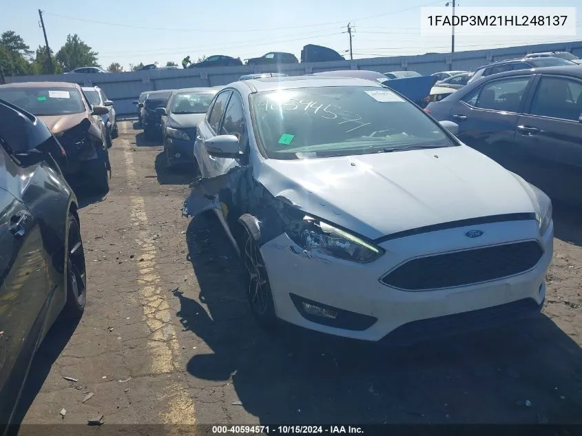 2017 Ford Focus Sel VIN: 1FADP3M21HL248137 Lot: 40594571