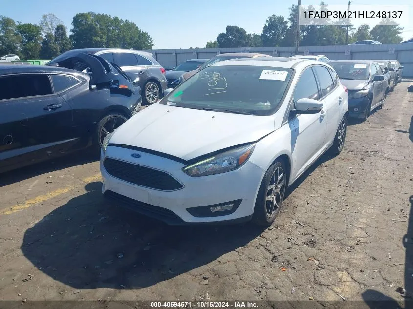 2017 Ford Focus Sel VIN: 1FADP3M21HL248137 Lot: 40594571