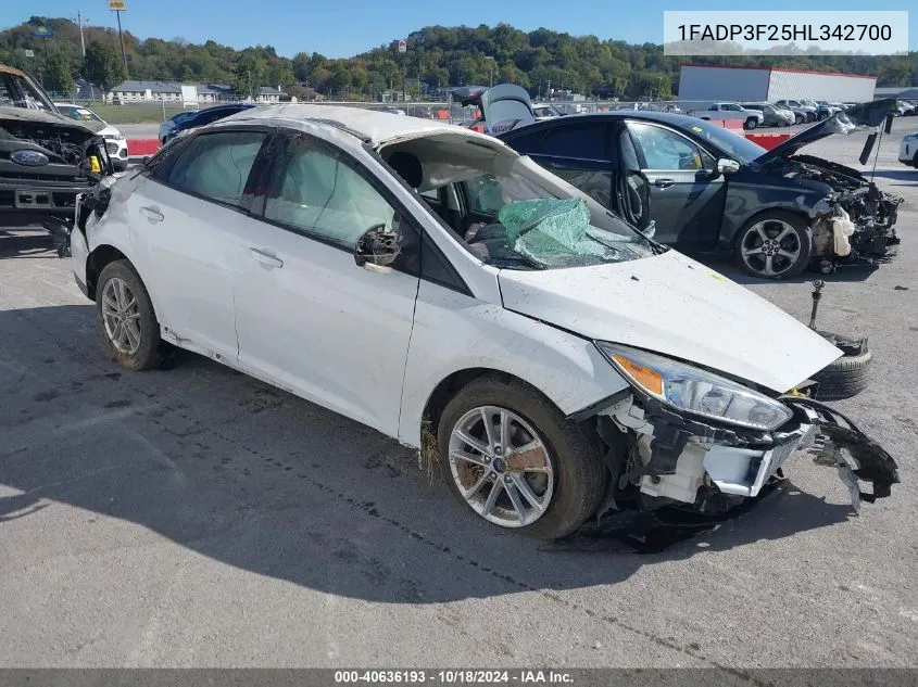 2017 Ford Focus Se VIN: 1FADP3F25HL342700 Lot: 40636193