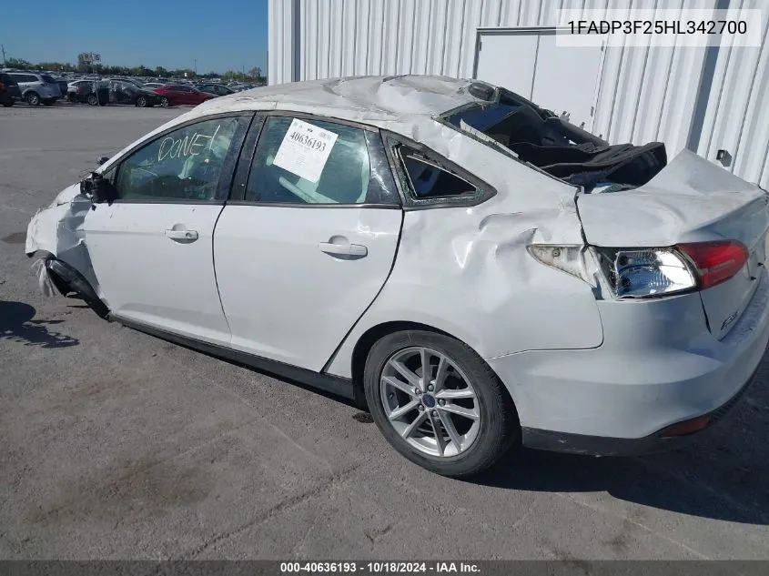 2017 Ford Focus Se VIN: 1FADP3F25HL342700 Lot: 40636193